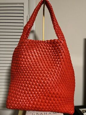 Woven Red Shoulder Bag - Casual Everyday Tote